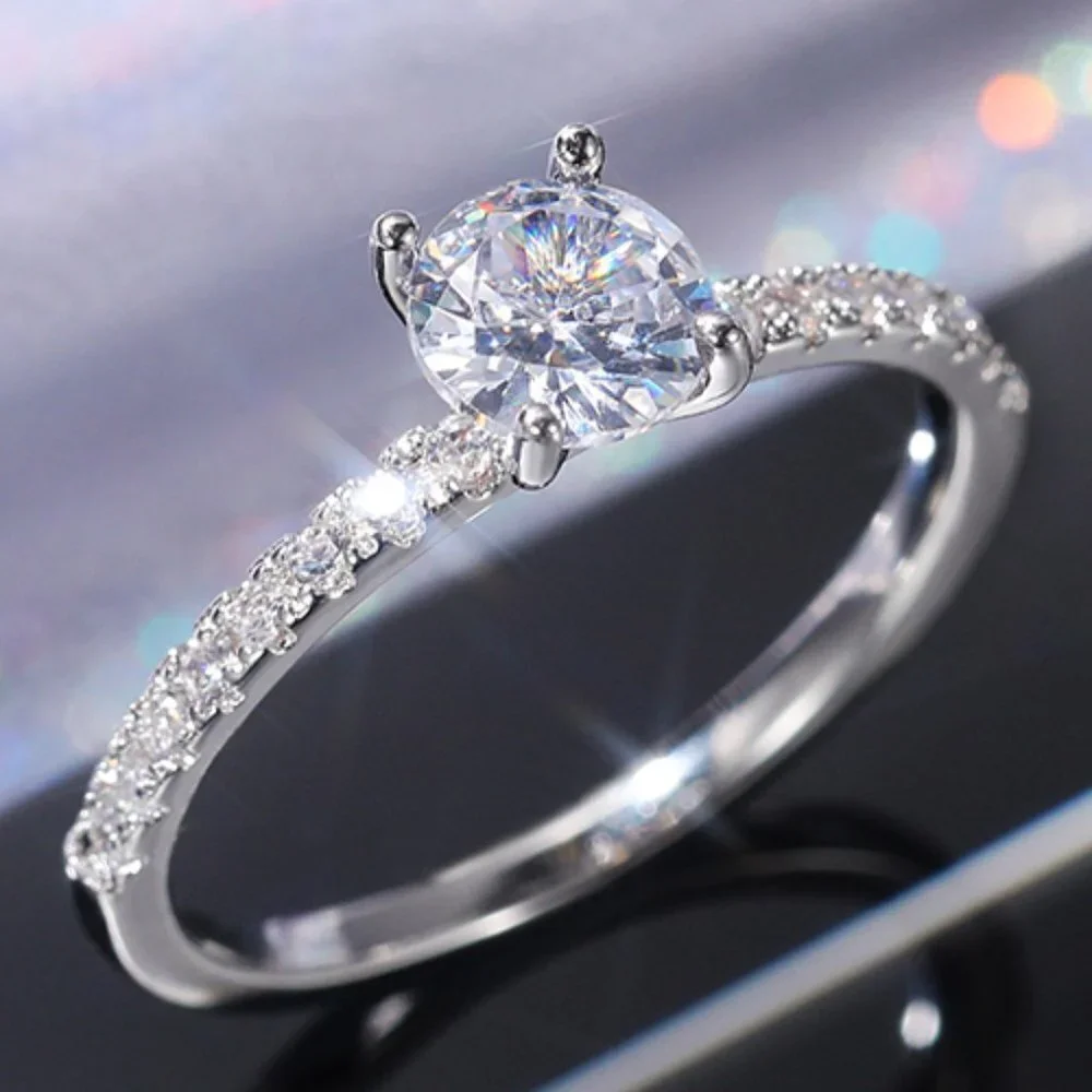 😍925 STERLING SILVER CRYSTAL WEDDING PURE ROUND BEAUTIFUL RING WOMEN, K884